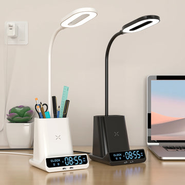 Excluded From Sale in India-5in1 Table Desk Lamp Alarm Clock Wireless Charger Wireless Charging Station 15W With Pen Holder