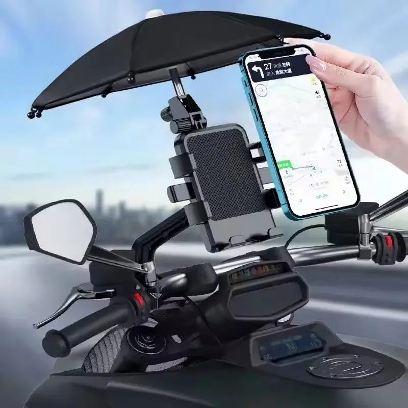 360 Rotation Electric Bicycle Bike Motorcycle Rainproof Sunshade with Umbrella Charger Phone Holder for Mobile Devices