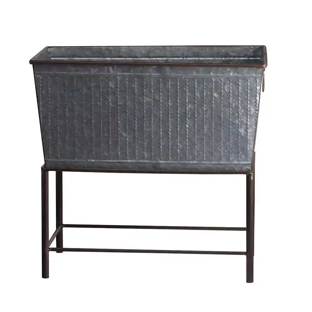 Set of 2 Zale Rustic Metal Planters with Stands, L:20x12x19.5" S:16.5x9.5x14.5"