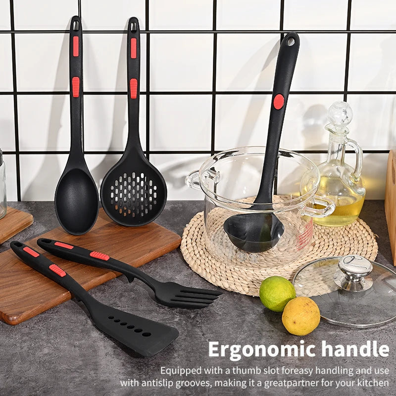 Premium Silicone 5pcs Kitchen Utensil Set Heat Resistant Cooking Gadgets Set Including Spatulas Pliers Spoons