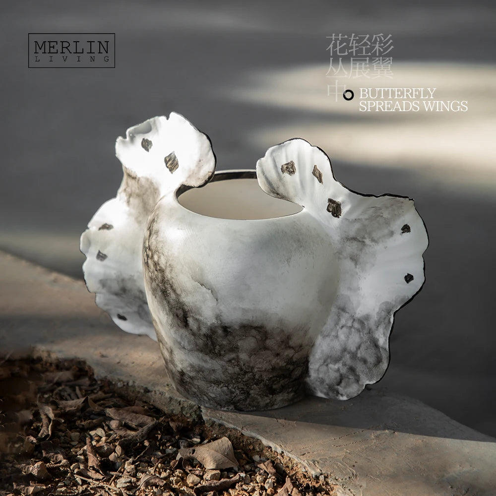 Merlin Living Hand Painting Flower Vase for Home Decor Butterfly Vase Ceramic Decoration Chaozhou Ceramic Factory Wholesale