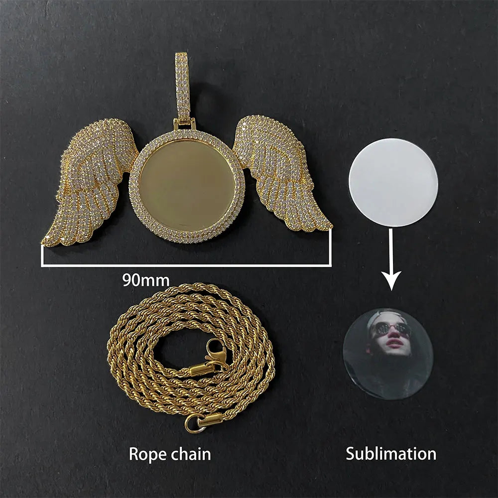 Hip Hop Custom Sublimation Necklace Blanks Bling Iced Out Custom Photo Pendant Diy Sublimation Pendant Necklace