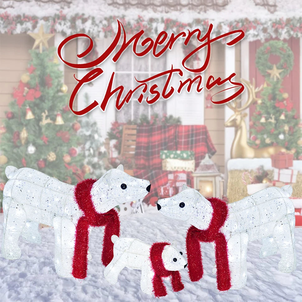 Christmas decorative lights - white glowing polar bear set - indoor and outdoor, for use on lawns and gardens