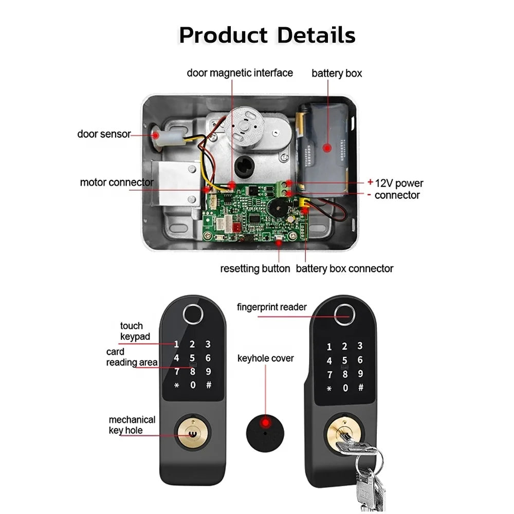 Kadonio Waterproof Keyless Lock Tuya Smart Wifi Password Digital Fingerprint Exterior Rim Door Lock