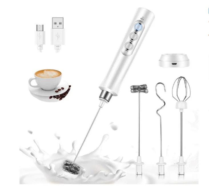 Multifunctional 3 Speeds Adjustable Milk Foam Maker 3 HeadsElectric Mixer Egg Beater Usb Rechargeable Handheld Milk Frothe