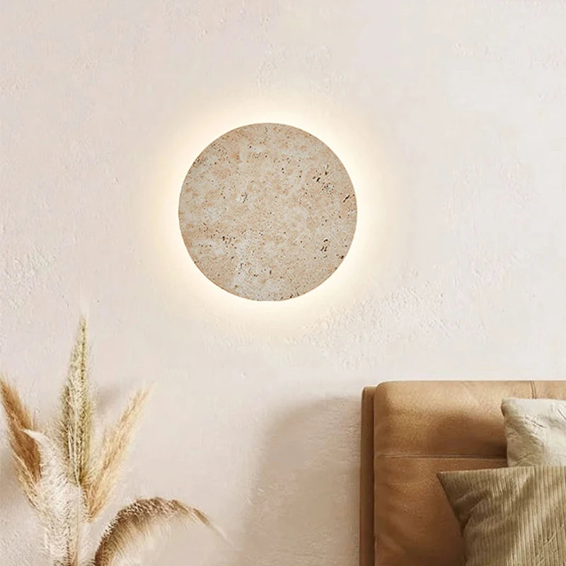 Natural Yellow Stone Led Sconce Nordic Wabi Sabi Home Travertine Decor Light Living Room Bedside Corridor Marble Wall Lamp