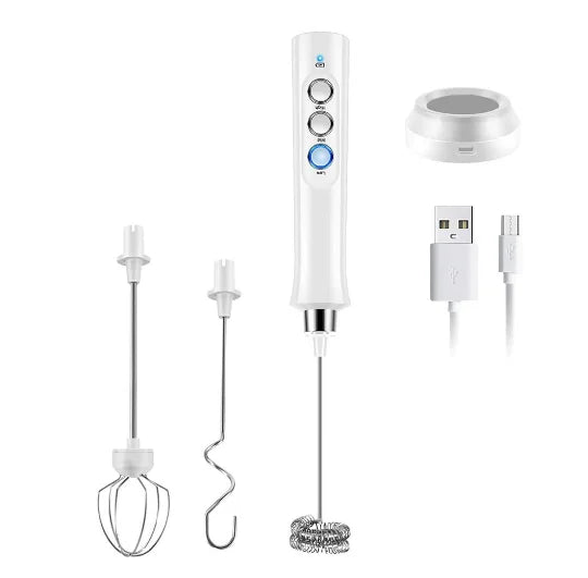 Multifunctional 3 Speeds Adjustable Milk Foam Maker 3 HeadsElectric Mixer Egg Beater Usb Rechargeable Handheld Milk Frothe