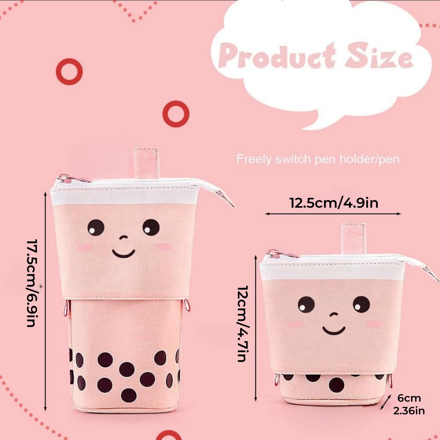Milk Tea Design Expandable Canvas Pencil Case Portable Multi-Function Storage Organizer for School Desktop Drawer Organizers