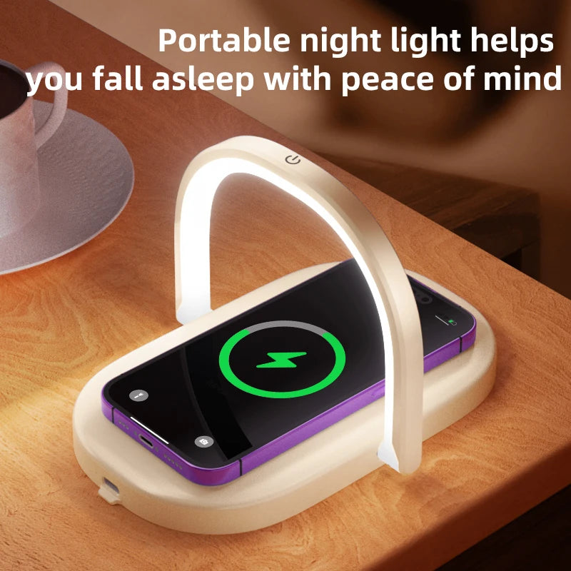 2024 Hot  Led Table Desk Lamp With Phone Wireless Chargers Stand 15w Fast Wireless Phone Charger Lamp Wooden 2024 New