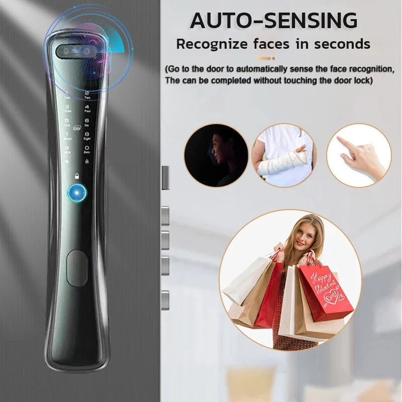 Kadonio Automatic Fingerprint Lock Tuya Smart Lock 3D Face Recognition Digital Door Lock With Doorbell