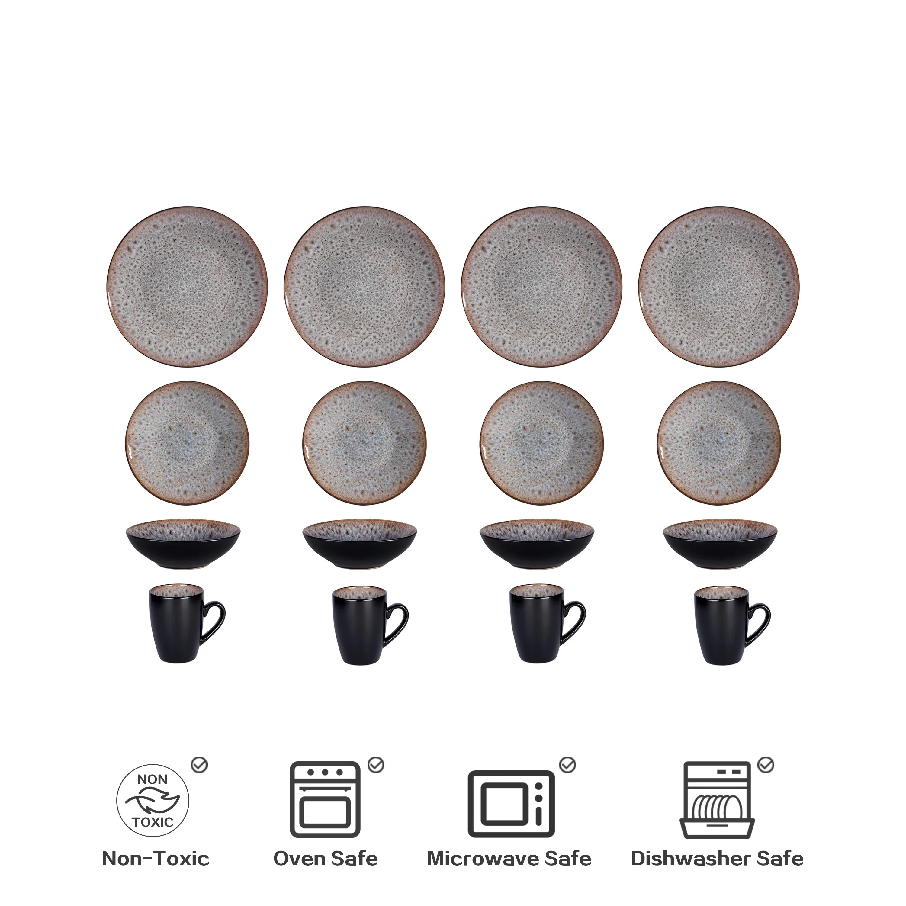 Semtember Promotion Round Kitchen Plates Set With Promotion Mug Unique Reactive Glaze Microwave Safe Dinnerware Sets for Home