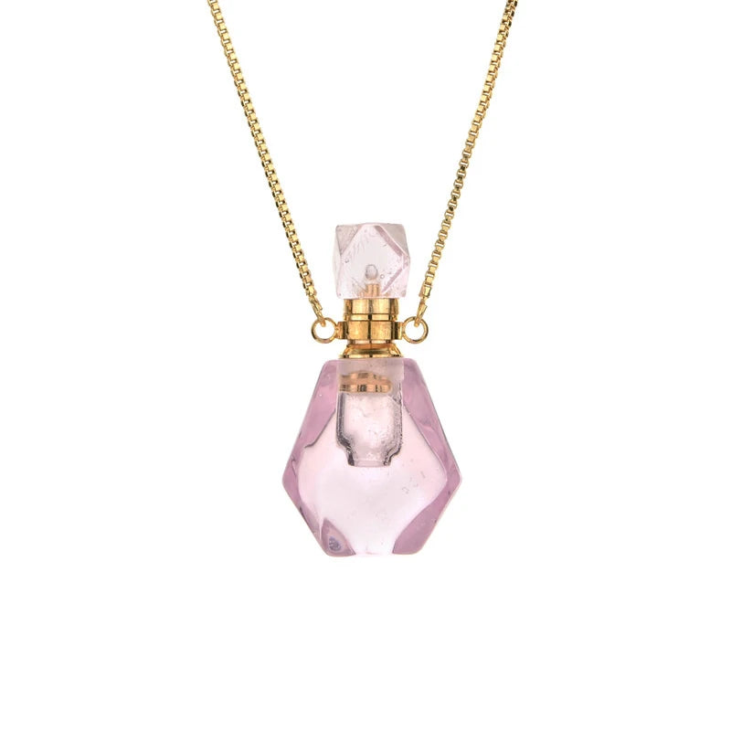 Wholesale Crystal Perfume Bottle Pendant Necklace Aromatherapy Essential Oil Natural Stone Perfume Bottle Pendant Necklace