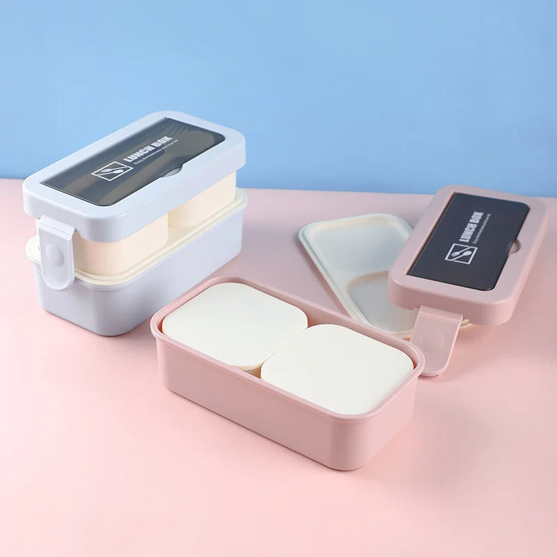 A02 Portable 1000ml PP Lunch Box Double-Layer Plastic Lid BPA Free Bento Box for Daily Meal Prep and Storage
