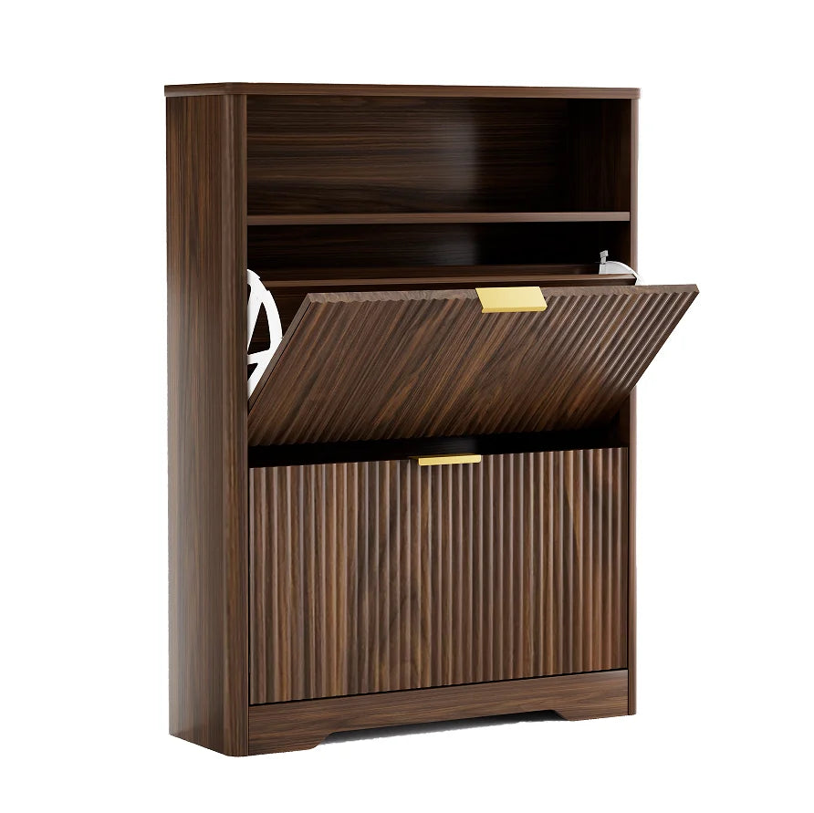Solid Wood Modern Shoe Cabinet Storage Entryway Hidden Shoes 2 Flip Drawers Tall Free Standing Shoe Organizer Rack Foyer