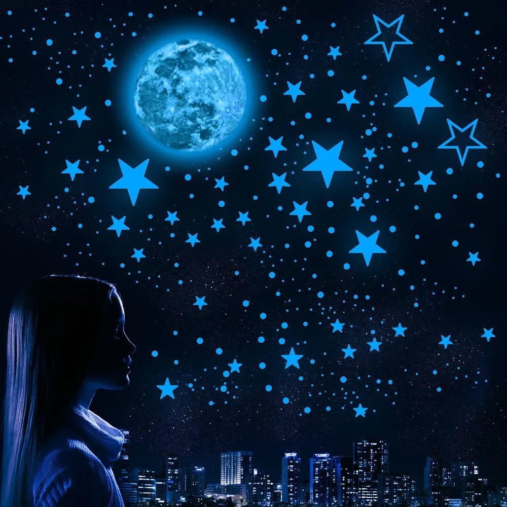 High Bright Glow in the Dark Luminous 30cm Large Round Moon DIY Living Room Self Adhesive Wall Decor Adhesive Decal Sticker