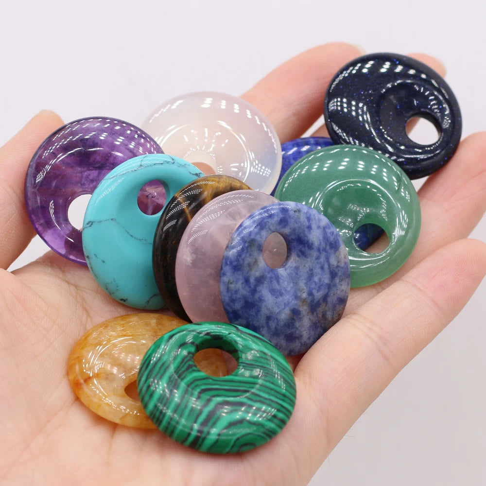 Natural Stone Pendant Semi-precious Stones Round Big Hole Charms For Jewelry Making DIY Necklace Bracelet Earrings Accessories