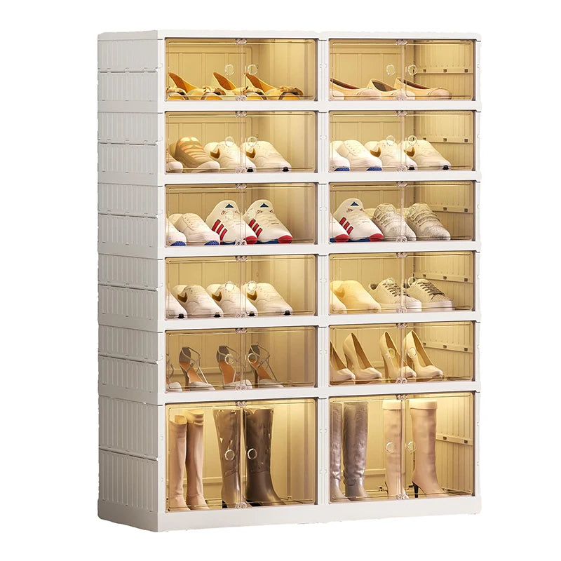 Wholesale Nine Layers Foldable Shoe Rack Installation-Free Plastic Stackable Cabinet Transparent Sneaker Box for Shoe Storage