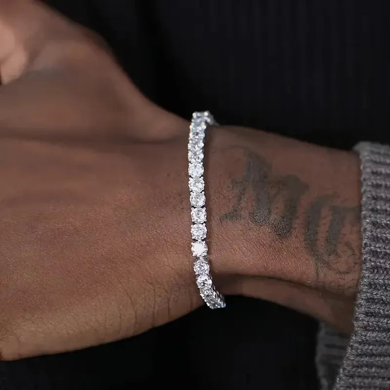 925 Sterling Silver Moissanite Tennis Bracelet 4.0mm Men Women Hiphop Rock Gold Plated Luxury Fine Jewelry Chain Unisex Bracelet