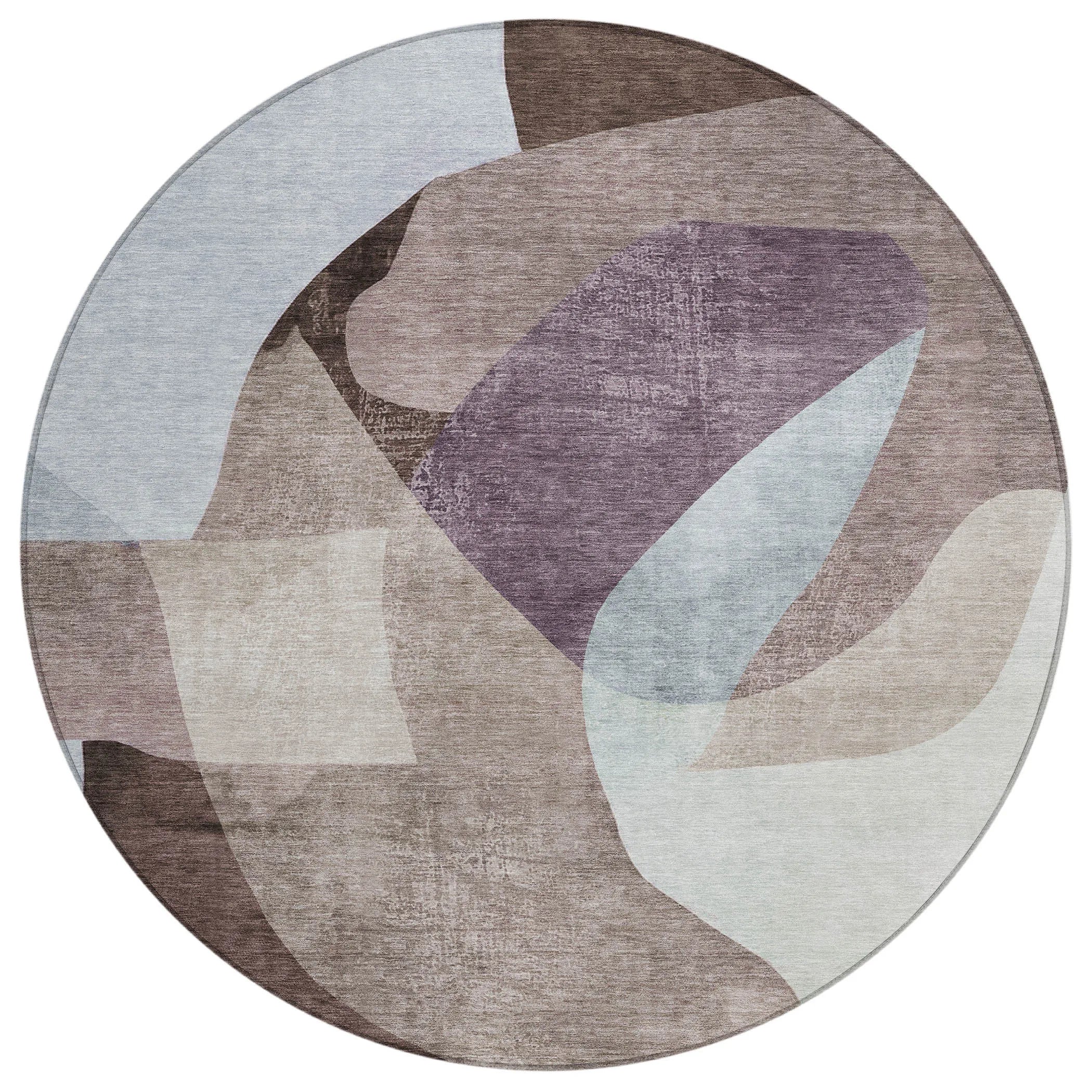 HMS 8' Brown and Taupe Round Abstract Indoor Outdoor Area Rug Washable Carpets for Indoors and Outdoors