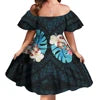 Off Shoulder Layered Ruffle Sleeve Tiered Twirl Dress Hawaiian Hibiscus Flower Printed Mini Dress Vestidos Para Fiesta Hawaiana