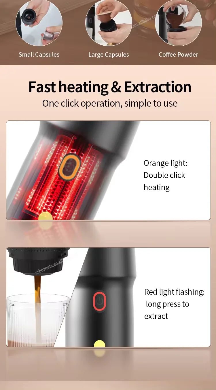 Self Heating Electric Battery Powered 20 Bar Portable USB-C Chargeable Capsule Mini Espresso Machine Travel-Friendly