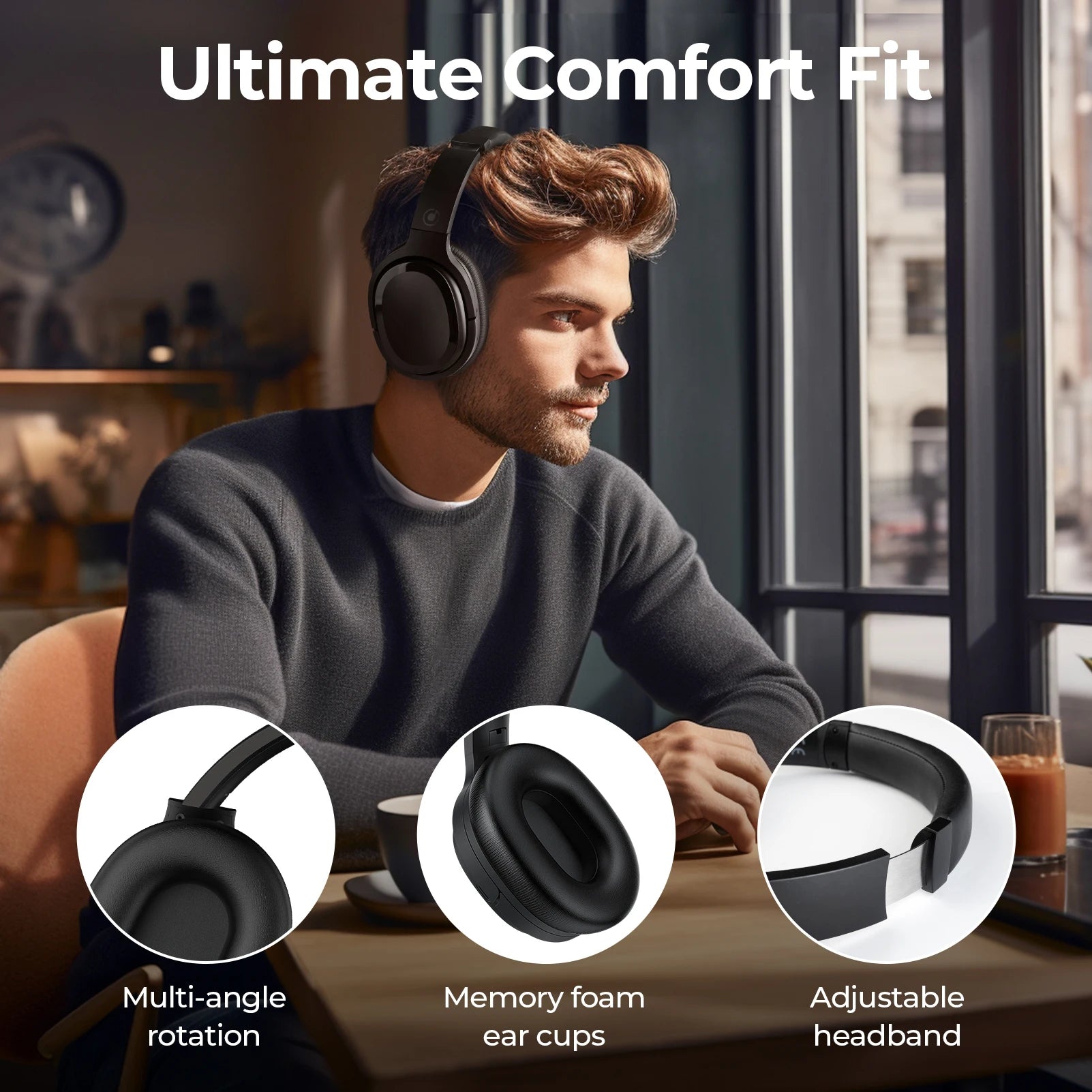 Hybrid Active Noise Cancelling Headphones ANC BT5.4 Wireless Bluetooth Headphones with Microphone Deep Bass and 30h Playtime
