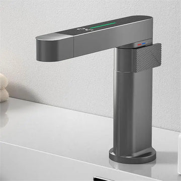 Mixer Gun Brass Basin Taps Faucet Spray Hot Cold Bathroom Basin Face Faucets Grey Modern Smart Digital Display Pull Out Down