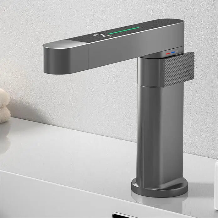 Mixer Gun Brass Basin Taps Faucet Spray Hot Cold Bathroom Basin Face Faucets Grey Modern Smart Digital Display Pull Out Down