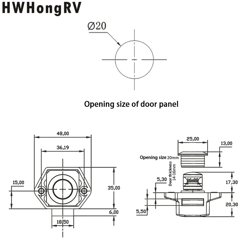 HW-52WN Push Latch Lock for RV Caravan Motorhome Boat Furniture Cabinet Lock Mini Push Lock Latch for caravan Rv