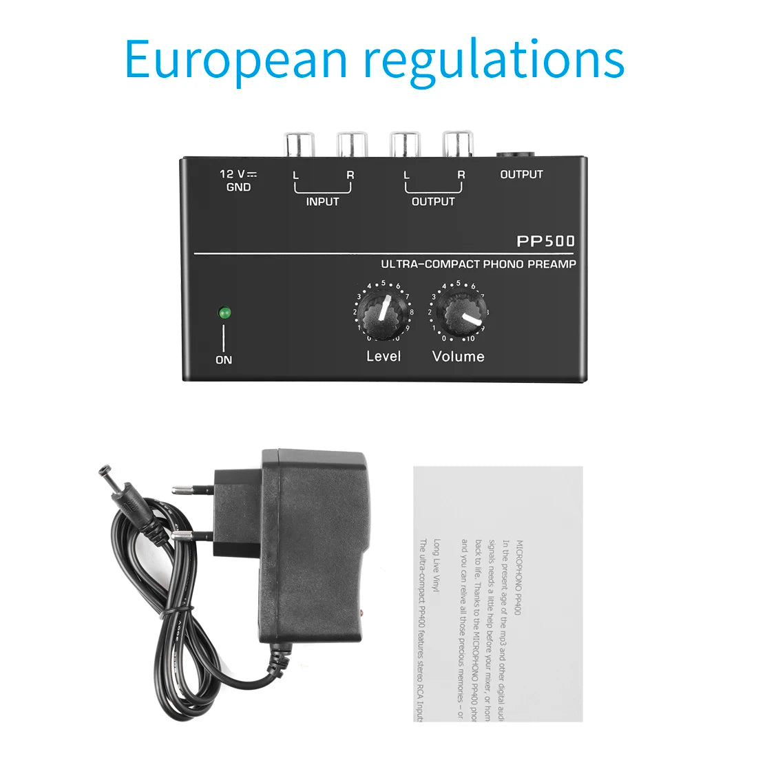Audio Amplifier Phono Preamp Pre Amp Preamplifier with Level Volume Control RCA Input Output 1/4" TRS Output for Turntable