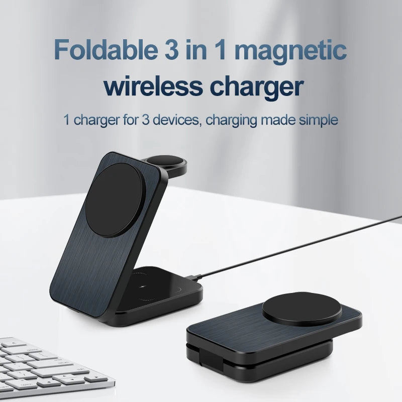 2025 Best Selling Products for Iphone 15 Magnetic Charger Stand Station Power Banks 3 in 1 Foldable Wireless Chargers 15W