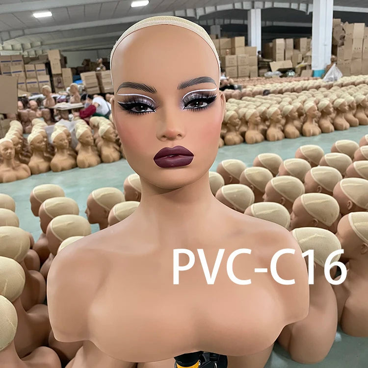 Mode Makeup Female Mannequin Head Display Black Tete De Stand with Realistic Shoulders Wig Displays