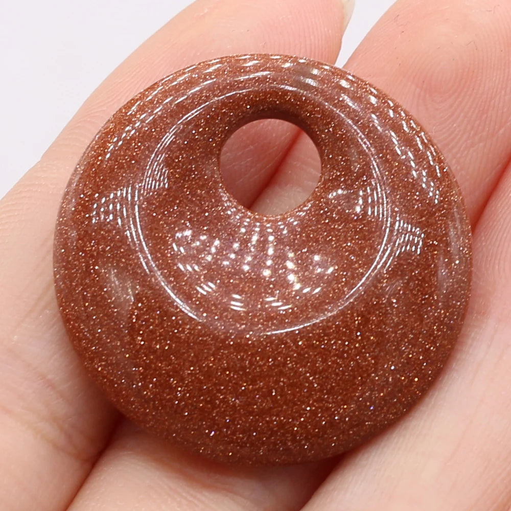 Natural Stone Pendant Semi-precious Stones Round Big Hole Charms For Jewelry Making DIY Necklace Bracelet Earrings Accessories