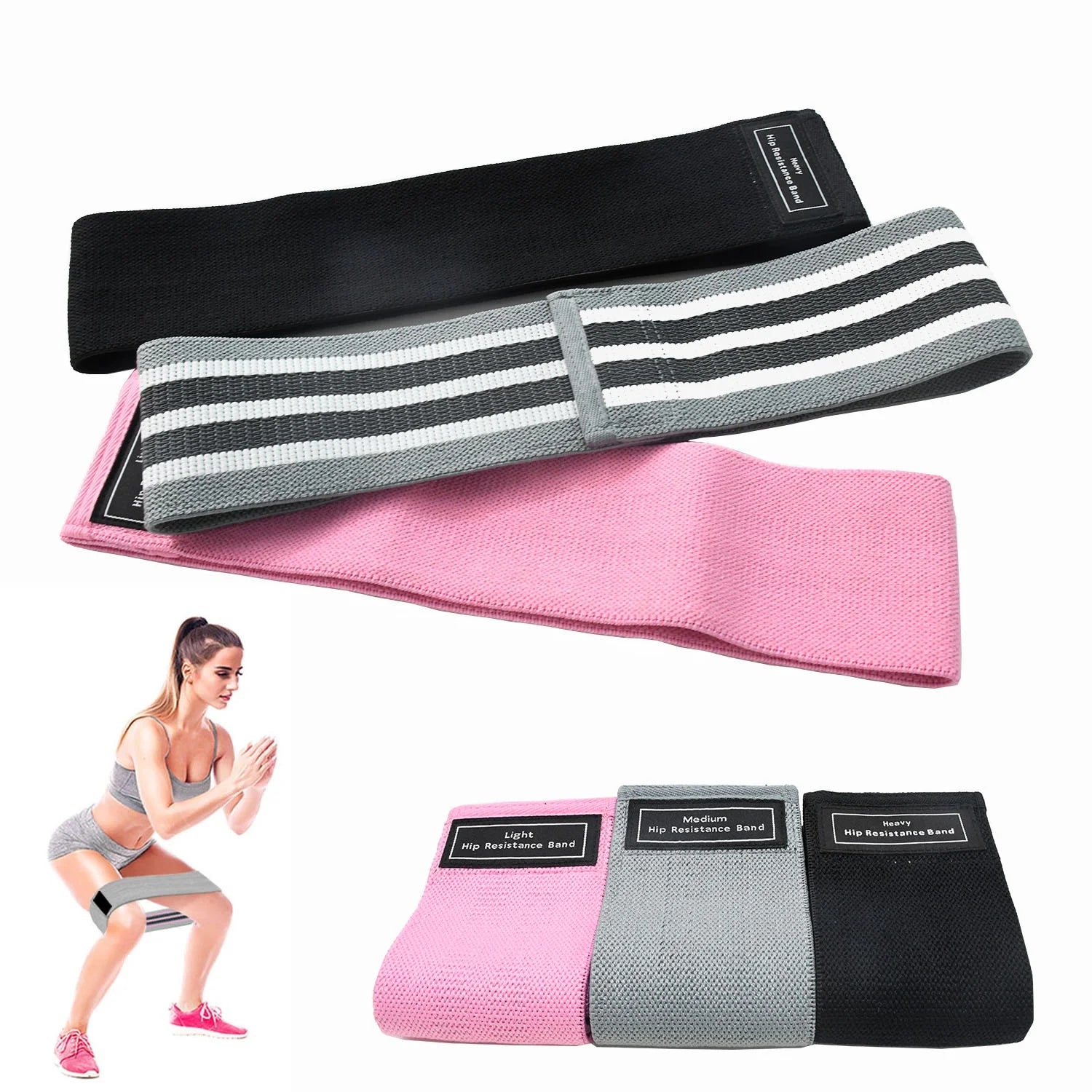 Factory Fabric Polyester Latex Hip Booty Resistance Bands Stretching Yoga Gym Workout Exercise Fitness Bands Gym Equipment