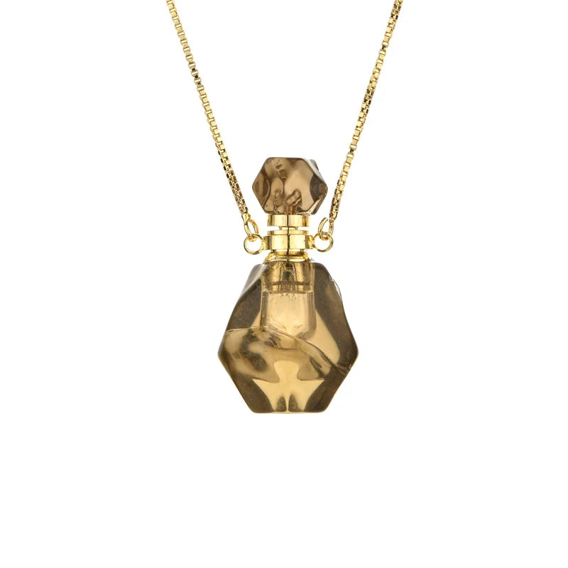 Wholesale Crystal Perfume Bottle Pendant Necklace Aromatherapy Essential Oil Natural Stone Perfume Bottle Pendant Necklace