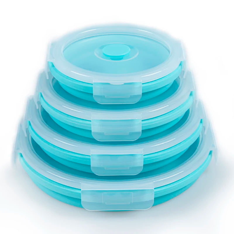 BPA Free Collapsible Silicone Folding Lunch Box with Plastic Lid for Food Storage in Kitchen