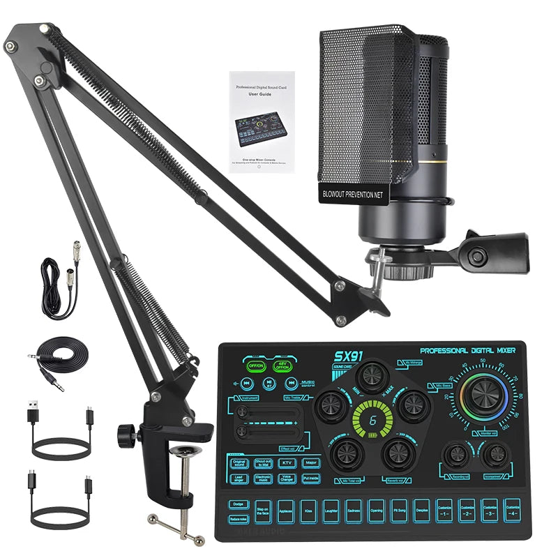 Podcast Equipment Bundle Podcast SX91 Studio Mic Phone Recording Music Studio Audio AdiuMachine Recording Kit Studio Ki