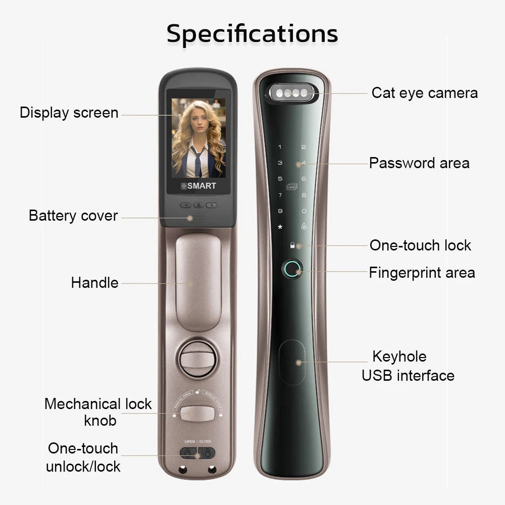 Kadonio Automatic Fingerprint Lock Tuya Smart Lock 3D Face Recognition Digital Door Lock With Doorbell