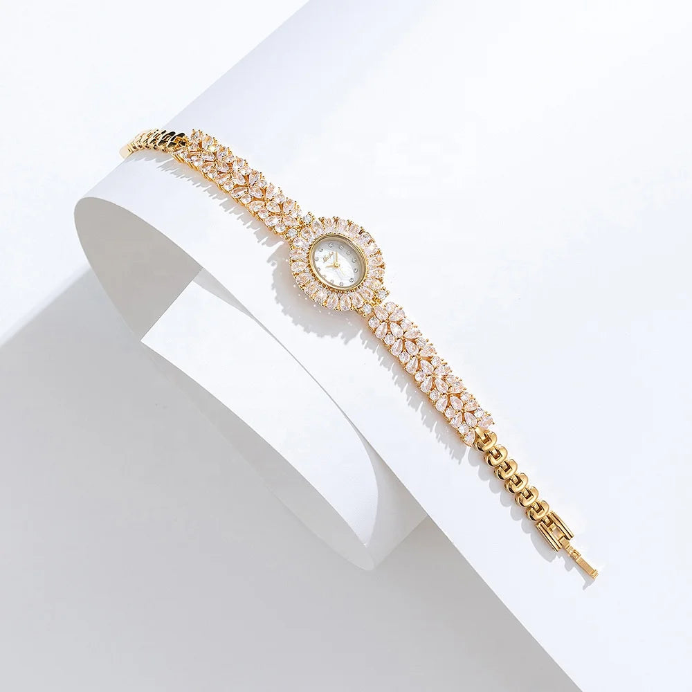 MISSFOX Watch Elegant Minimal Quartz Gold Women Diamond Watches Luxury Ladies Bling Hip Hop Iced Out Watch