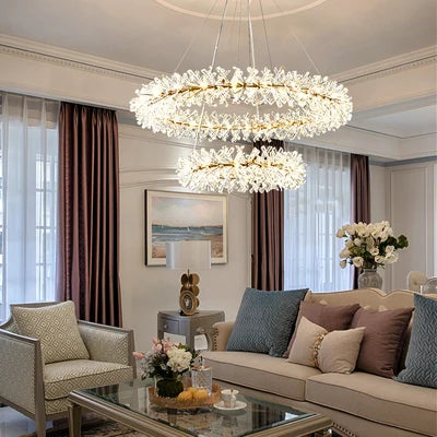Luxury Crystal Chandeliers Adjustable Height Single Double Ring-for Hotel Lobby Villa Home Decor 3000K AC Factory Direct Sales
