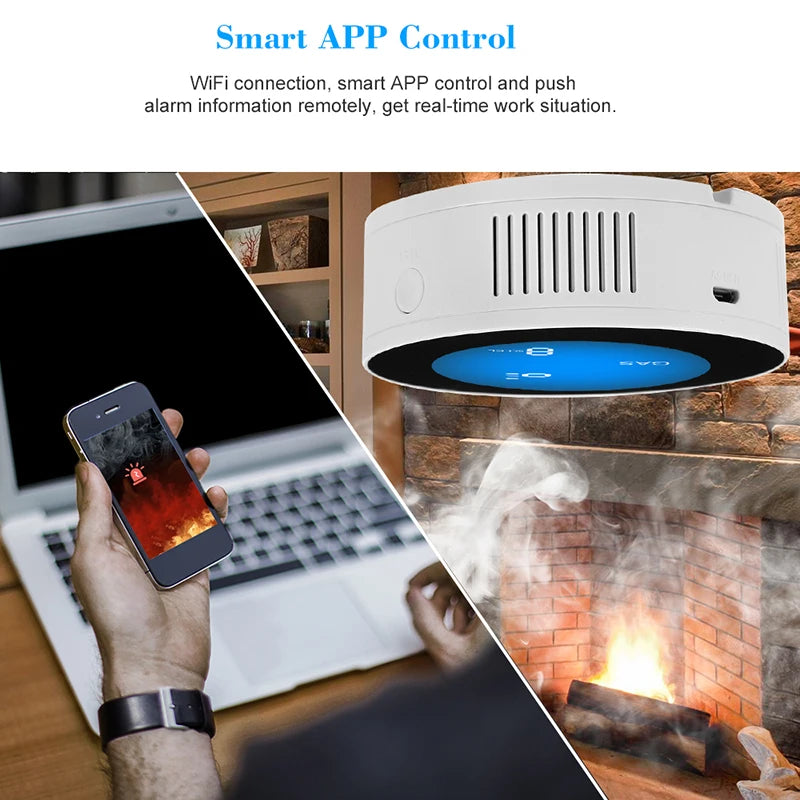 Tuya Wifi Smart Natural Gas Alarm Sensor With Temperature Function Combustible Gas Leak Detector