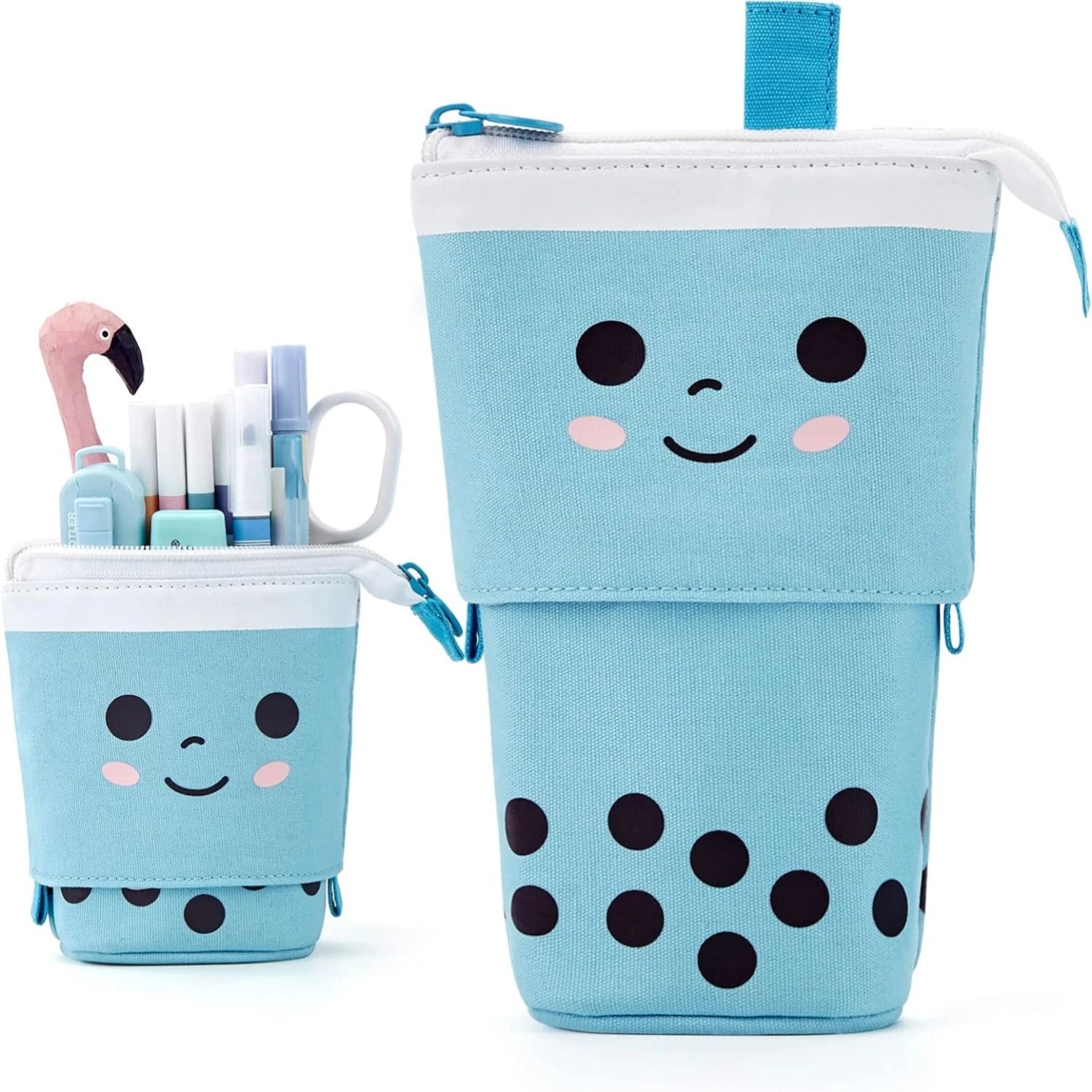 Milk Tea Design Expandable Canvas Pencil Case Portable Multi-Function Storage Organizer for School Desktop Drawer Organizers