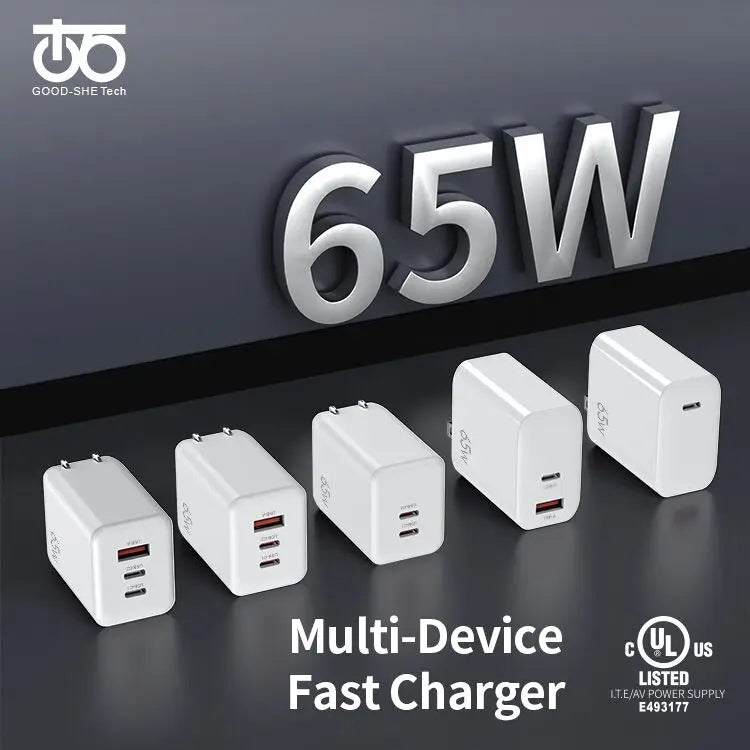 GaN Quick Travel Wall Charger Usb c 65Watt PPS Fast Charge PD 65w Gan Charger for Type-C Laptop iphone ipad Macbook UAV