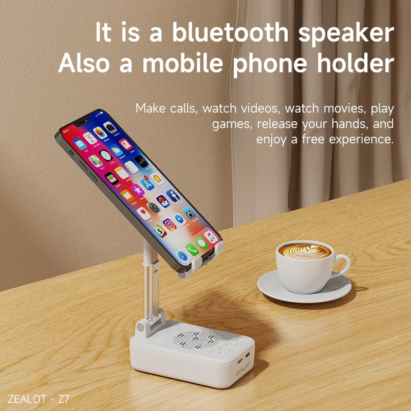 ZEALOT Z7 Phone Stand Wireless Speaker Desktop Kitchen Gadgets Phone Stand Portable Phone Stand with Speaker Birthday for Women