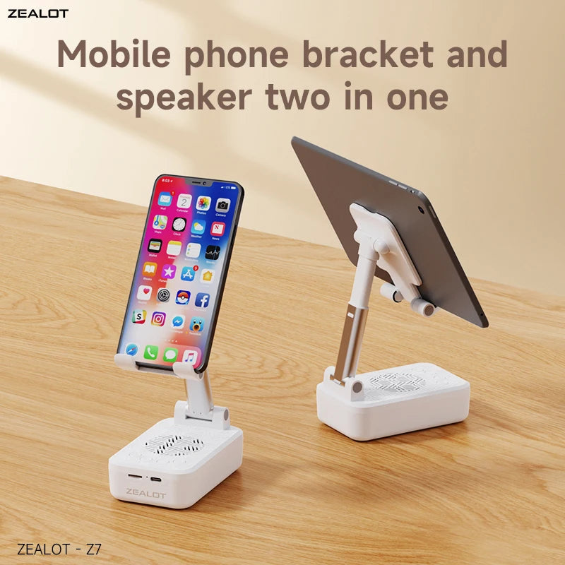 ZEALOT Z7 Phone Stand Wireless Speaker Desktop Kitchen Gadgets Phone Stand Portable Phone Stand with Speaker Birthday for Women