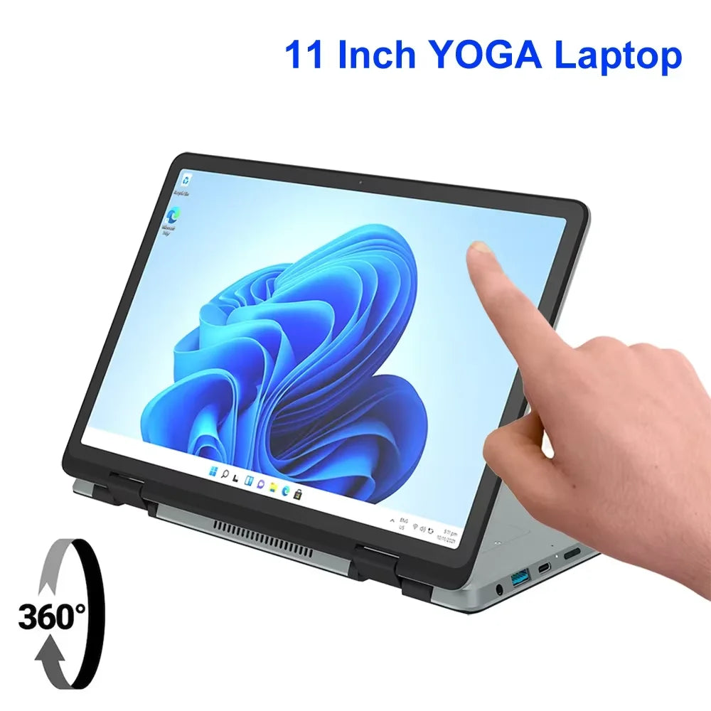 Hot Sale 11 Inch Yoga Touch Screen Cheap Laptop Intel N100 Max DDR4 32GB RAM 2TB SSD Network Computer Personal & Home Use