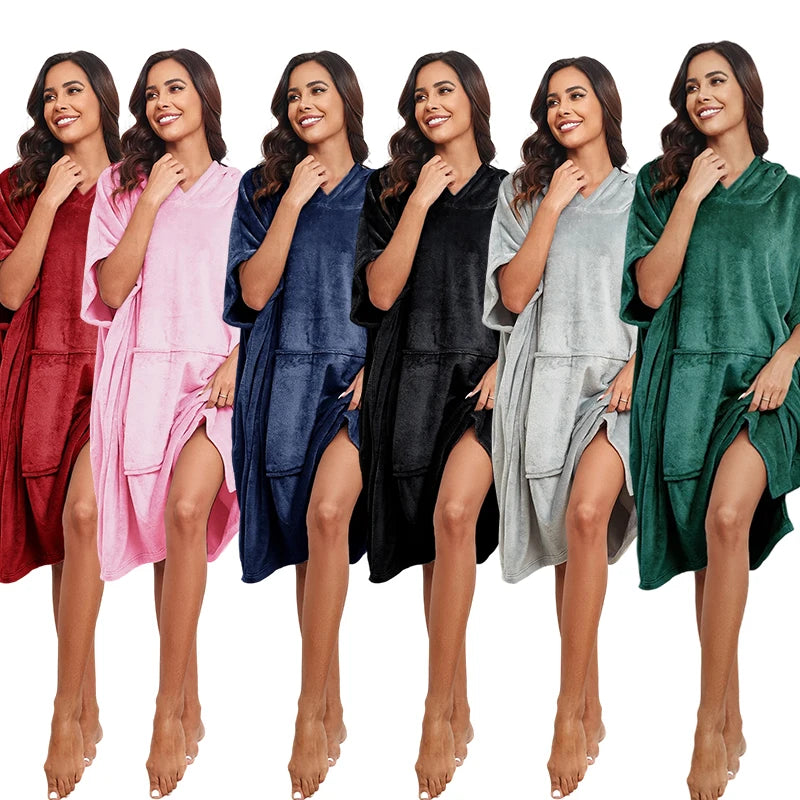 Luxury Brand Ladies Lounge Wear Wearable Blanket Fuzzy Blanket Sleep Wear Cute Winter Pajamas