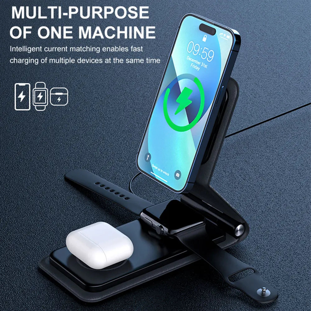 3 in 1 Foldable Wireless Charger for iphone 16 15 14 Fast Wireless Chargers for Watch 9 8 Chargers Earphone Phone Station Custom