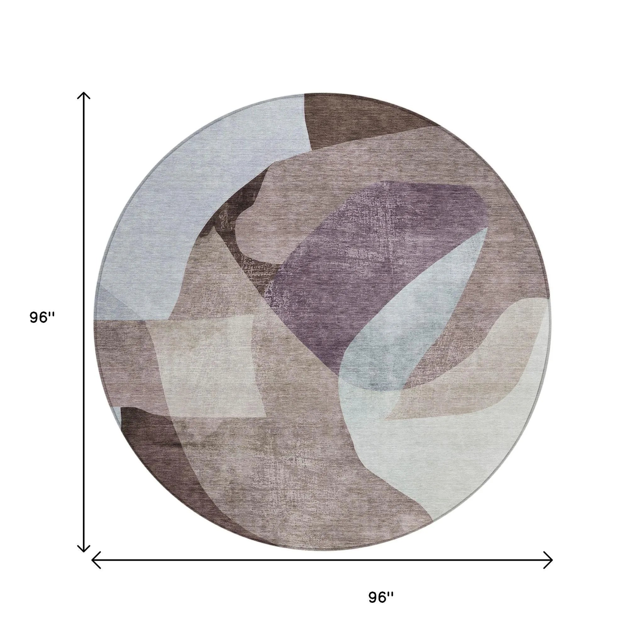HMS 8' Brown and Taupe Round Abstract Indoor Outdoor Area Rug Washable Carpets for Indoors and Outdoors