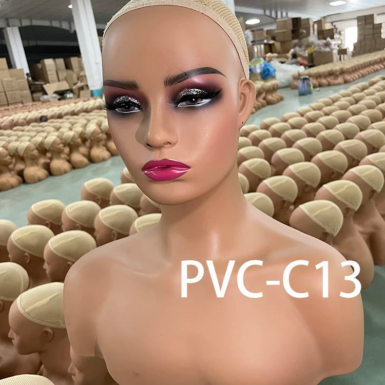 Mode Makeup Female Mannequin Head Display Black Tete De Stand with Realistic Shoulders Wig Displays